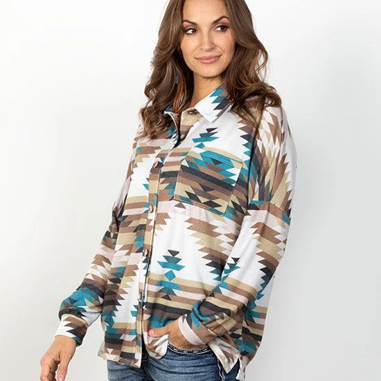 Yvette Brown And Turquoise Shacket Top - Image 2