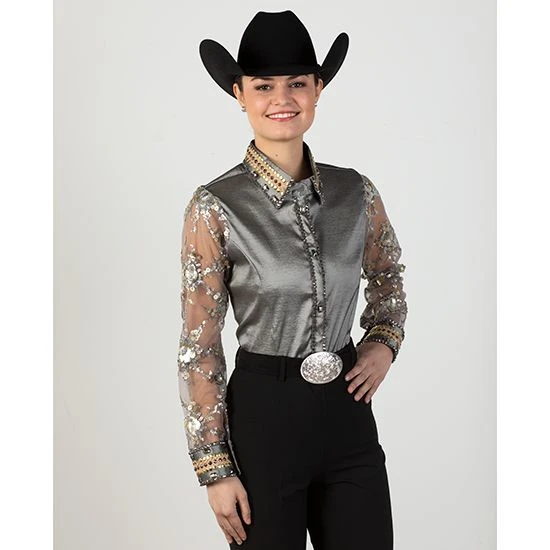 Silver Embellished Sheer Sleeve Show Blouse - Image 2