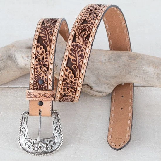 ROPER Brown Floral Tooled Belt - Image 2