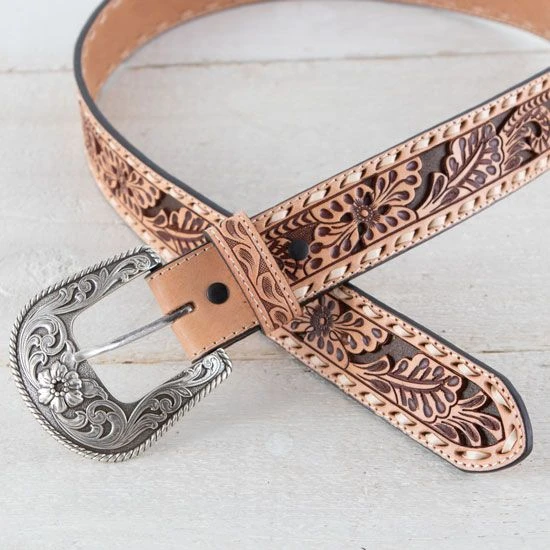 ROPER Brown Floral Tooled Belt - Image 3