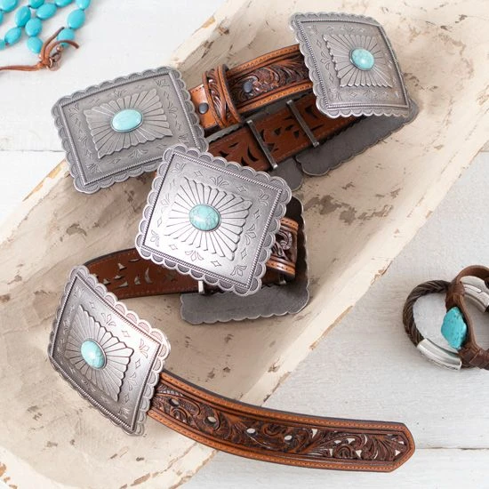 Ariat Turquoise Square Concho Belt - Image 2