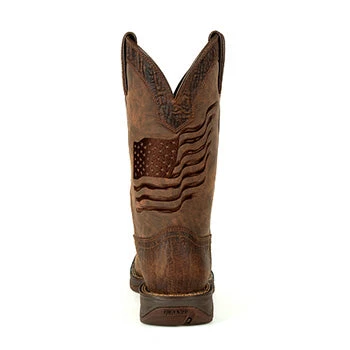 Durango Brown Distressed Flag Embroidery Square Toe Boots - Image 4