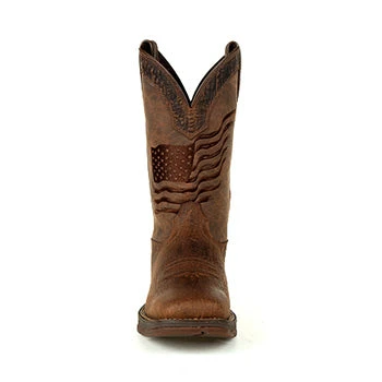 Durango Brown Distressed Flag Embroidery Square Toe Boots - Image 3