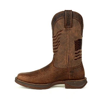 Durango Brown Distressed Flag Embroidery Square Toe Boots - Image 2