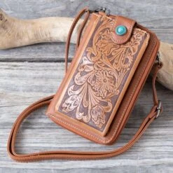 Amarillo Tan Tooled Phone Case Crossbody